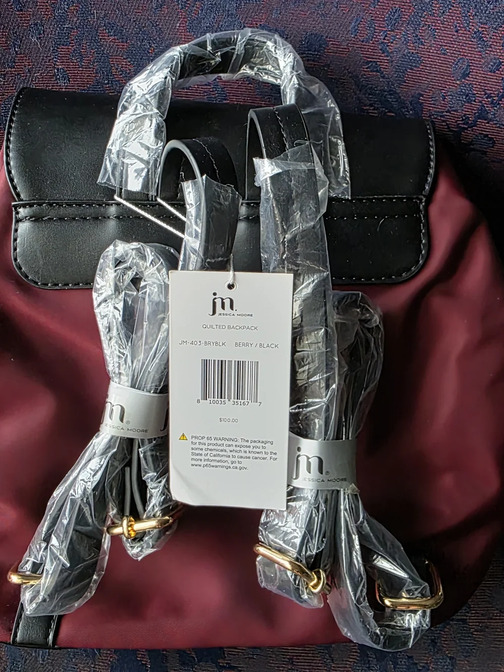 Jessica Moore - Quilted Burgundy & Black Women's Backpack
